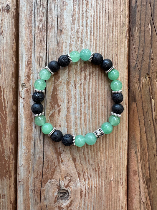 Racine bohème: Aventurine et pierre de lave noir